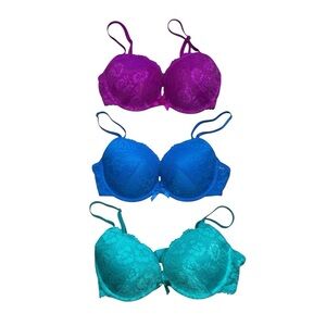 LaSENZA Lace Bra Bundle Set - Purple, Blue, and Teal